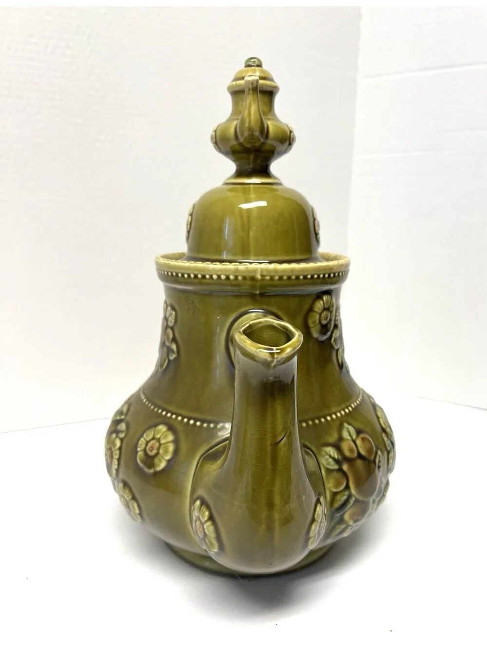 Vintage Apco Japan 60's Retro MCM Teapot Cookie Jar Canister Olive Green